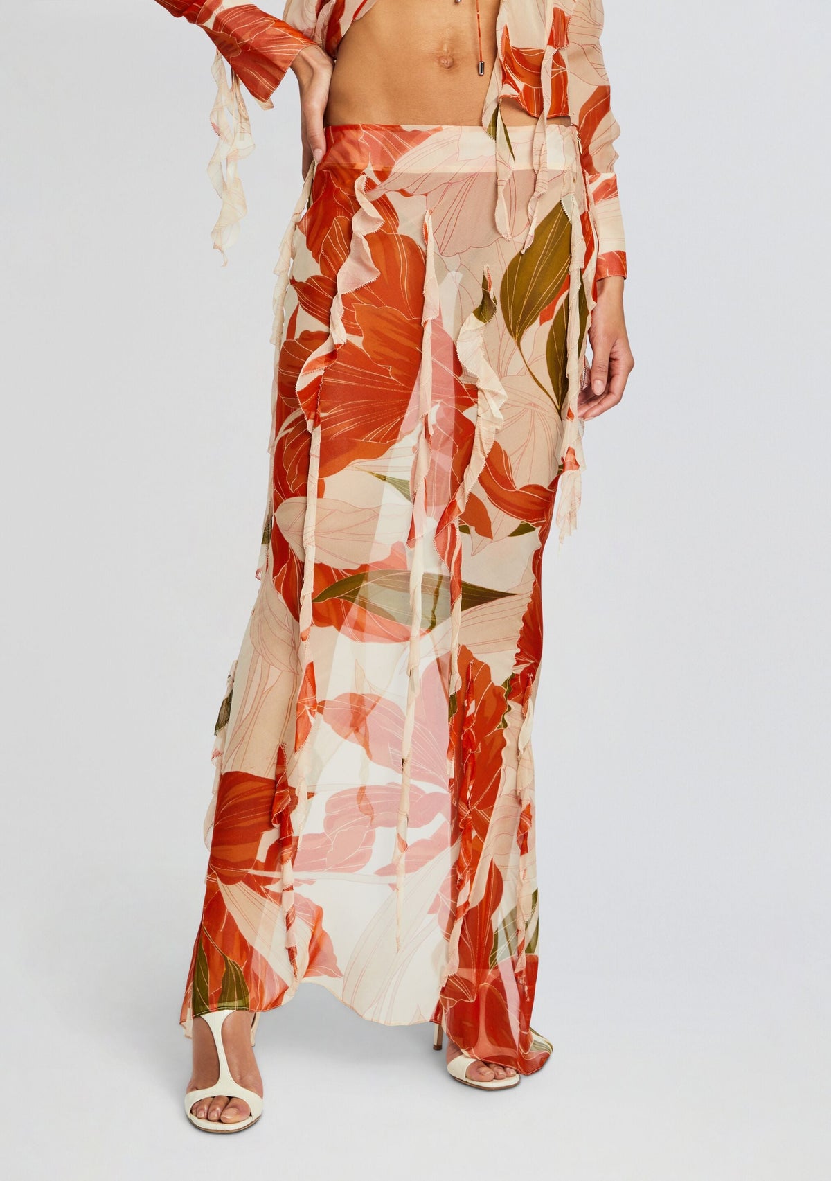 Sybil Silk Chiffon Skirt by retrofête in Neutral Botanical, product image 1