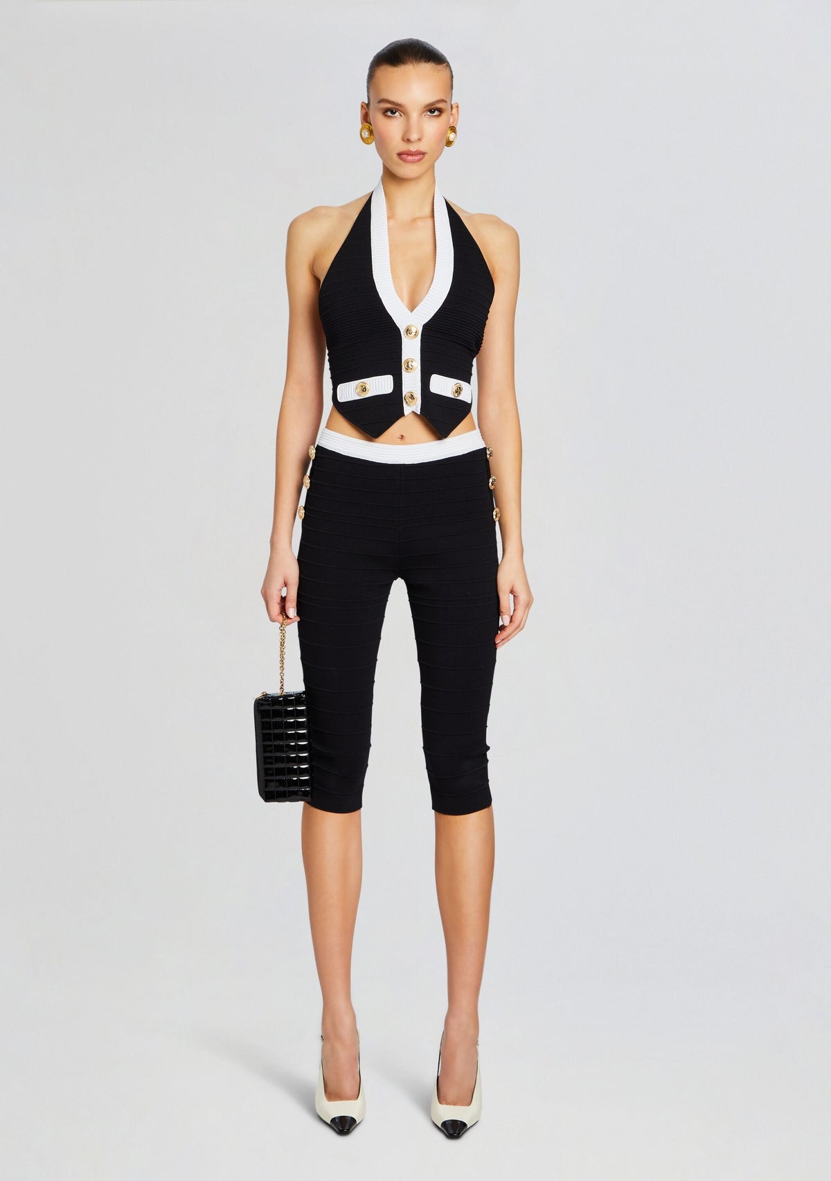 Tinsley Bandage Knit Vest by retrofête in Black/White, product image 5