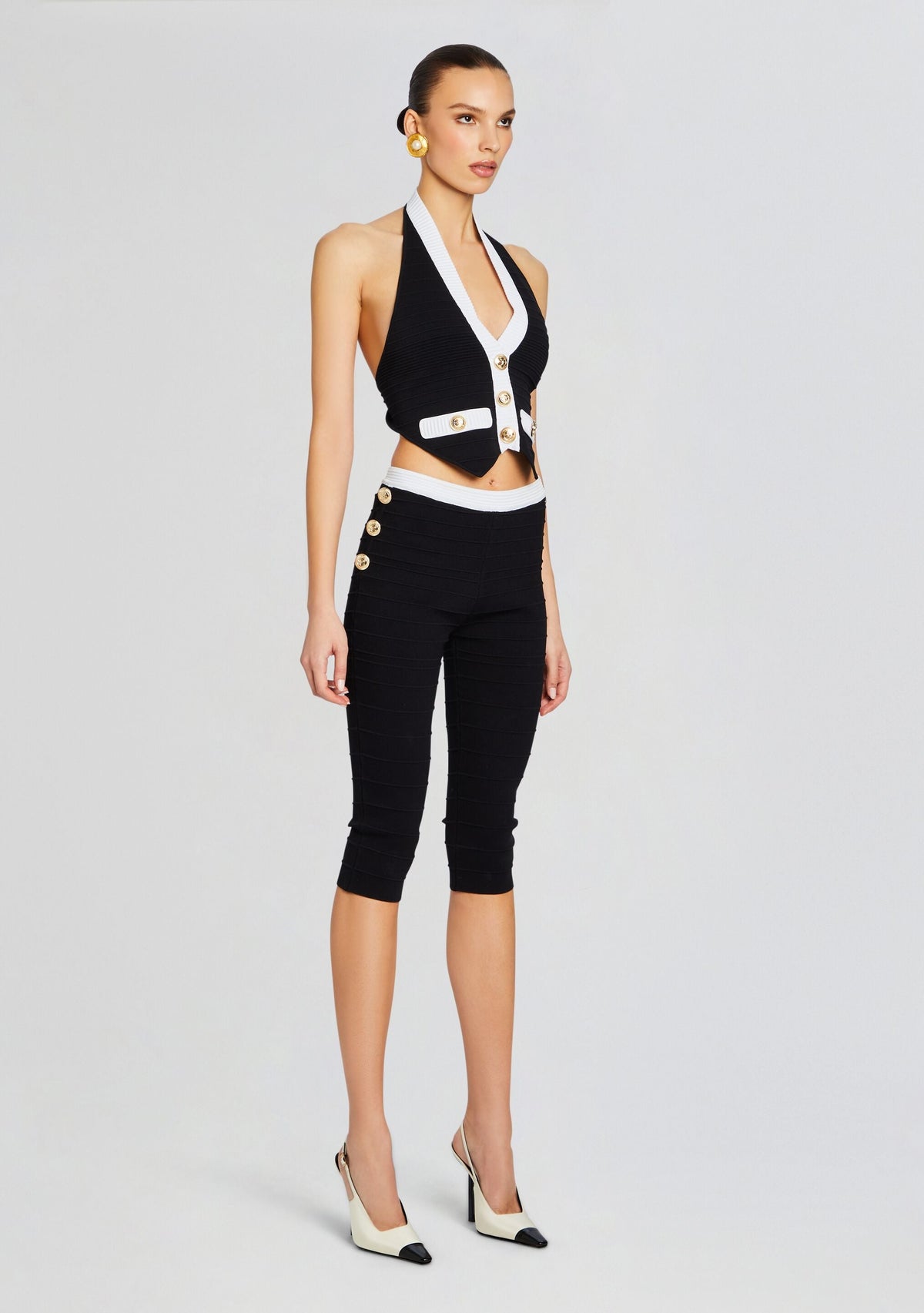 Tinsley Bandage Knit Vest by retrofête in Black/White, product image 3