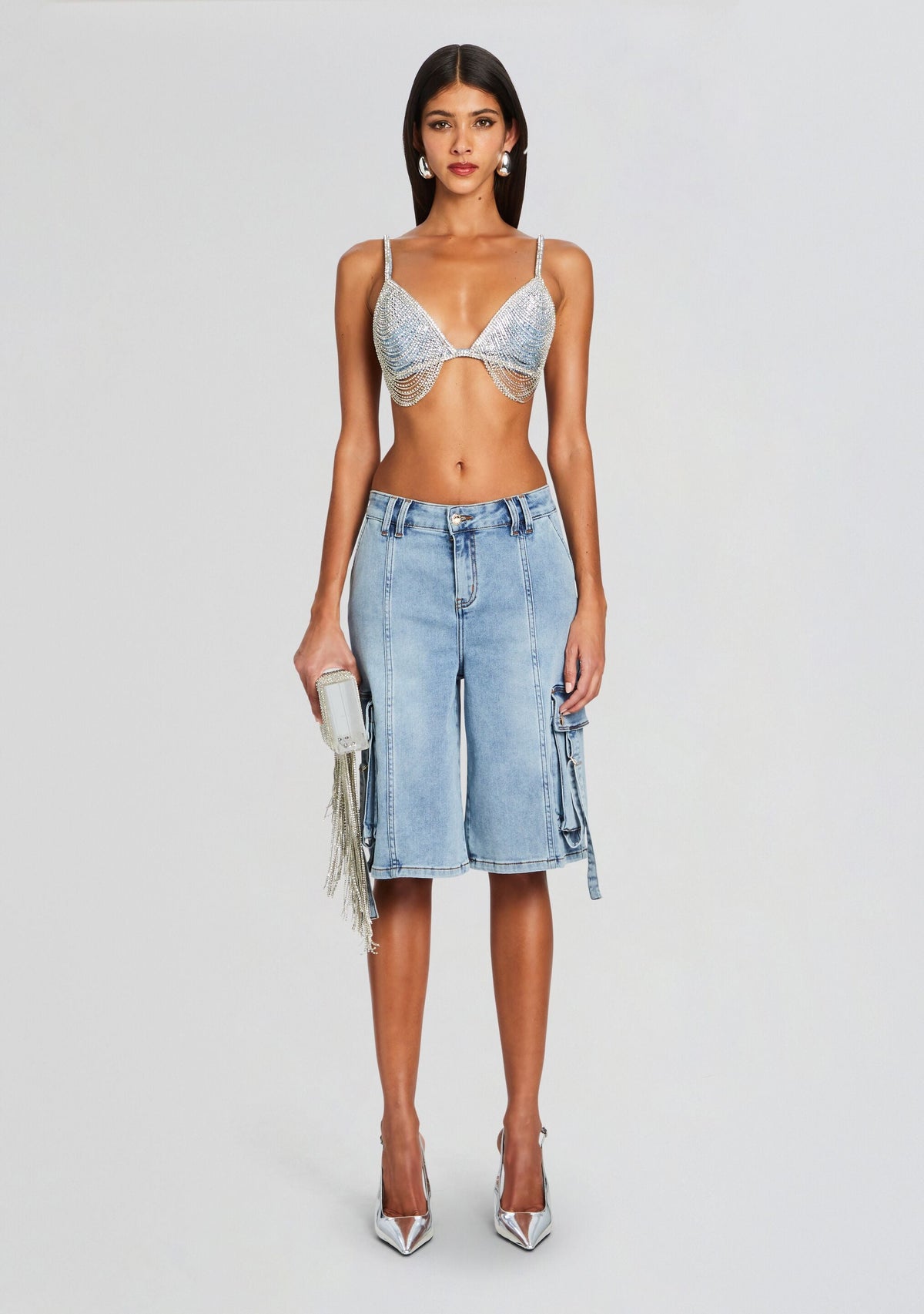 Sarta Cargo Denim Short by retrofête in Vintage Celeste, product image 2