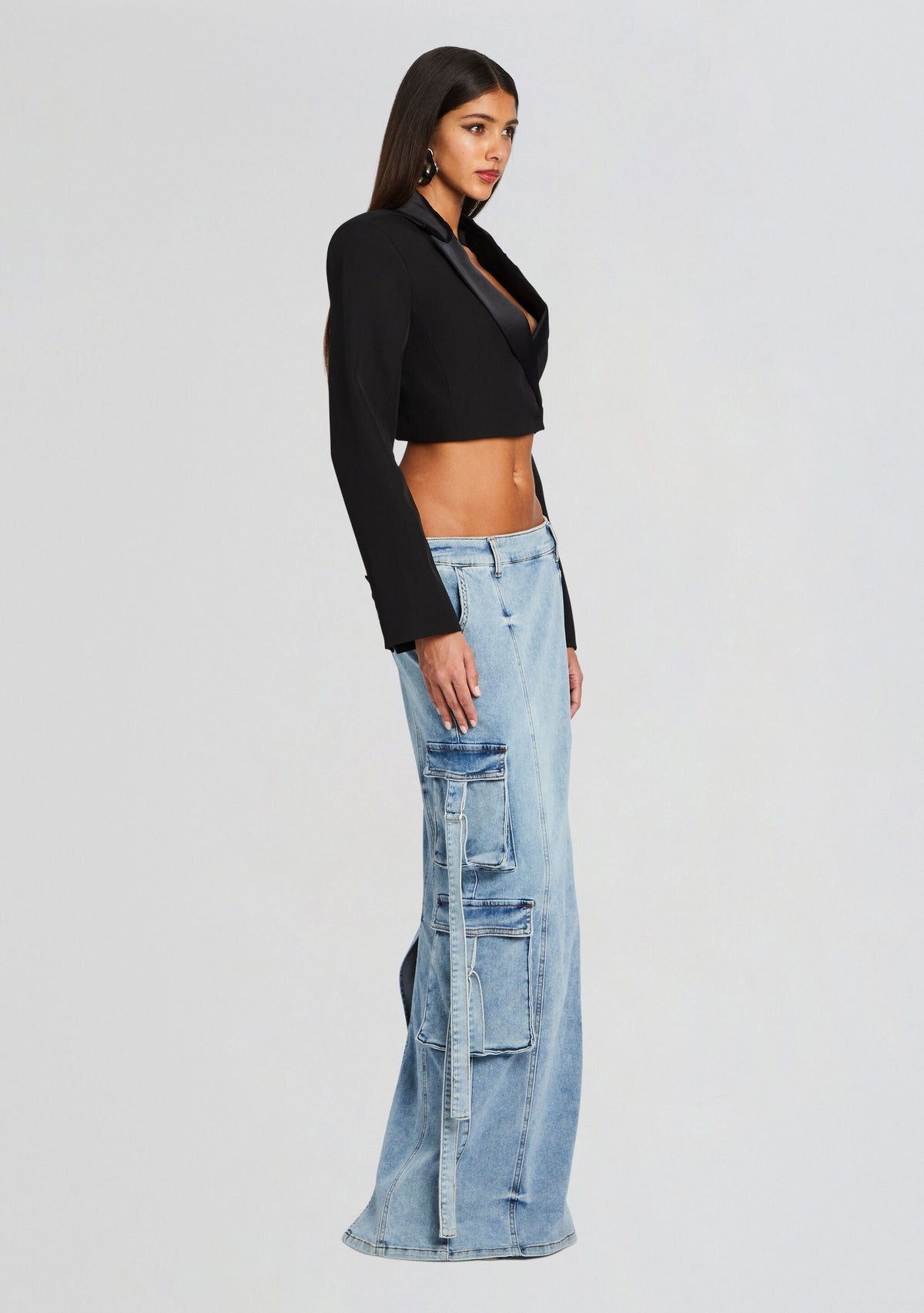 Cerise Cargo Denim Skirt by retrofête in Vintage Celeste, product image 3