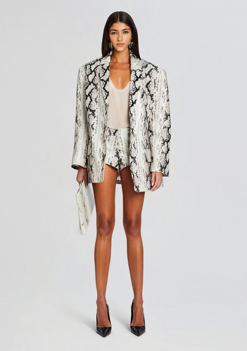 Chloe Leather Blazer by retrofête in Neutral Snake, product image 4