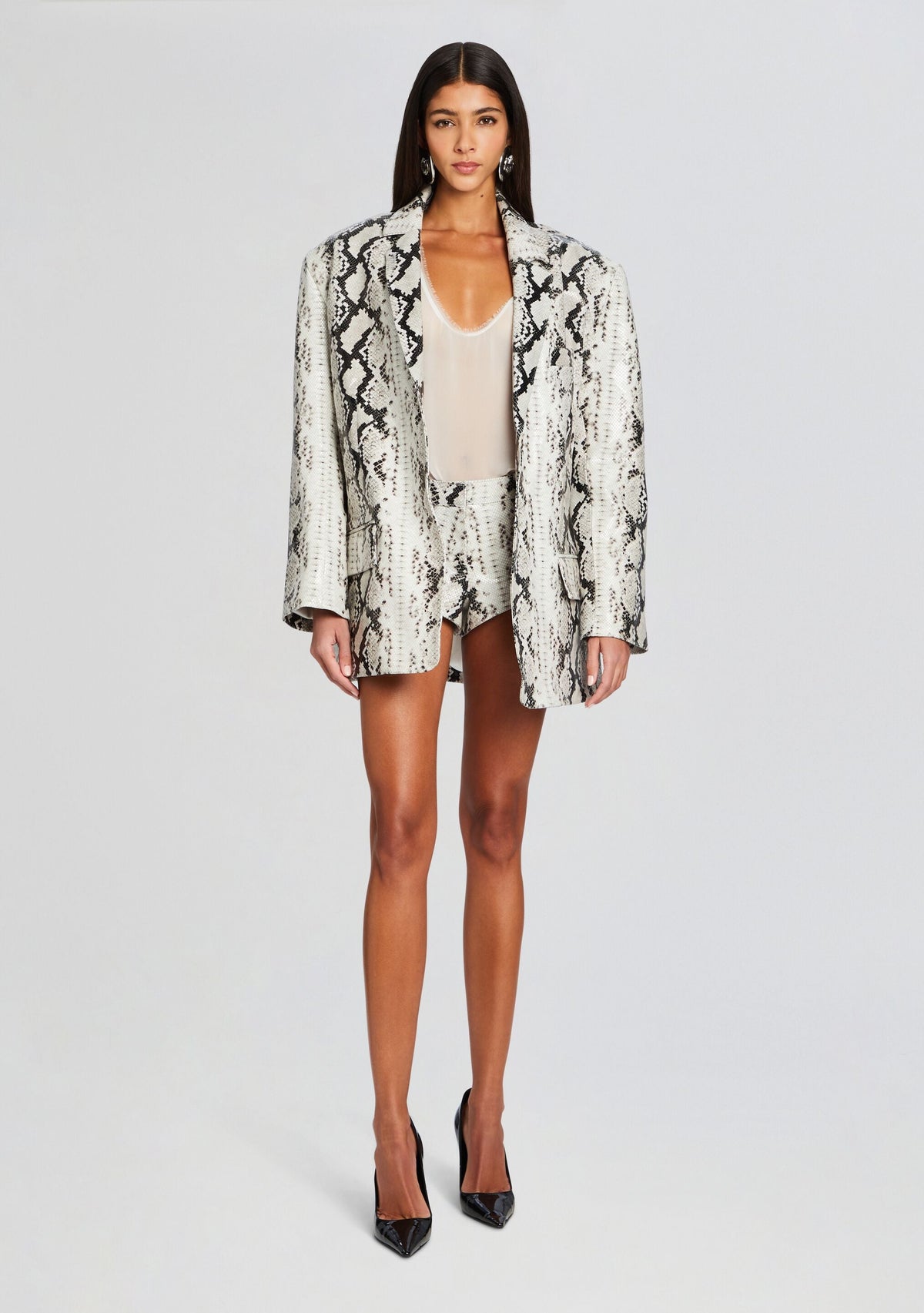 Chloe Leather Blazer by retrofête in Neutral Snake, product image 5