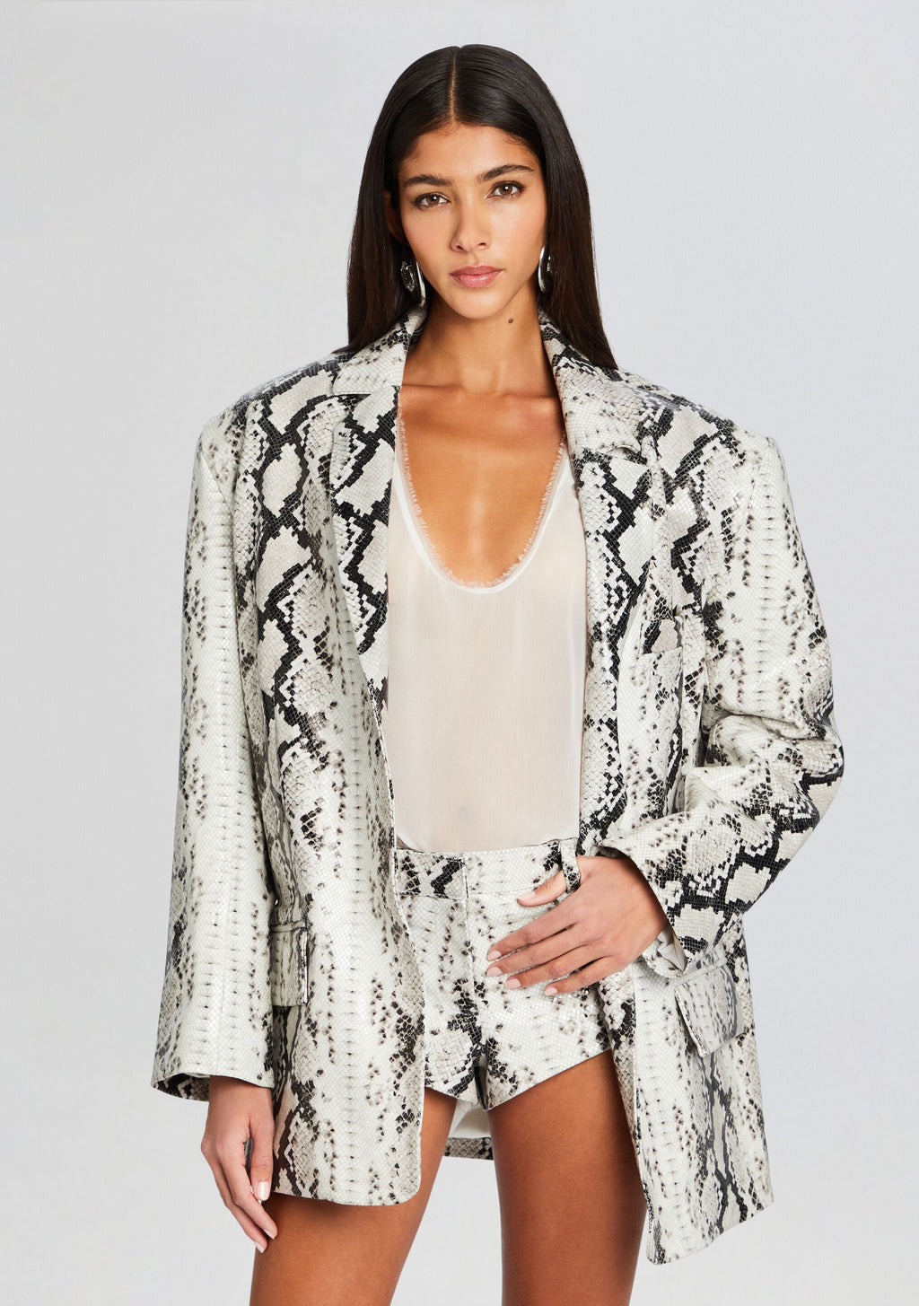 Chloe Leather Blazer by retrofête in Neutral Snake, product image 1