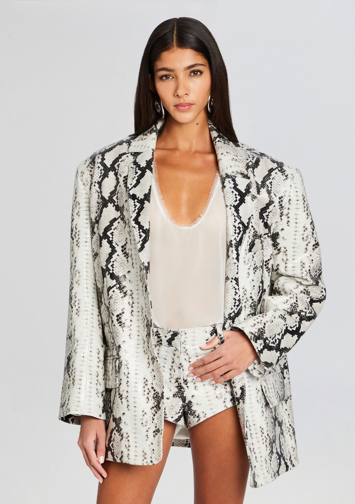Chloe Leather Blazer by retrofête in Neutral Snake, product image 1