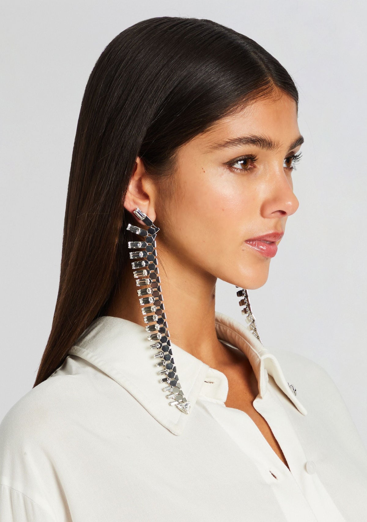 Snake Skin Crystal Earrings by Retrofête X Keren Wolf in Silver, product image 2