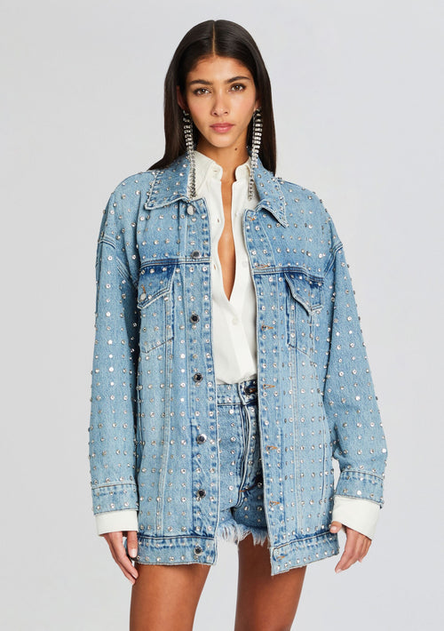 Ace Embellished Denim Jacket by retrofête in Tangier, product image 1