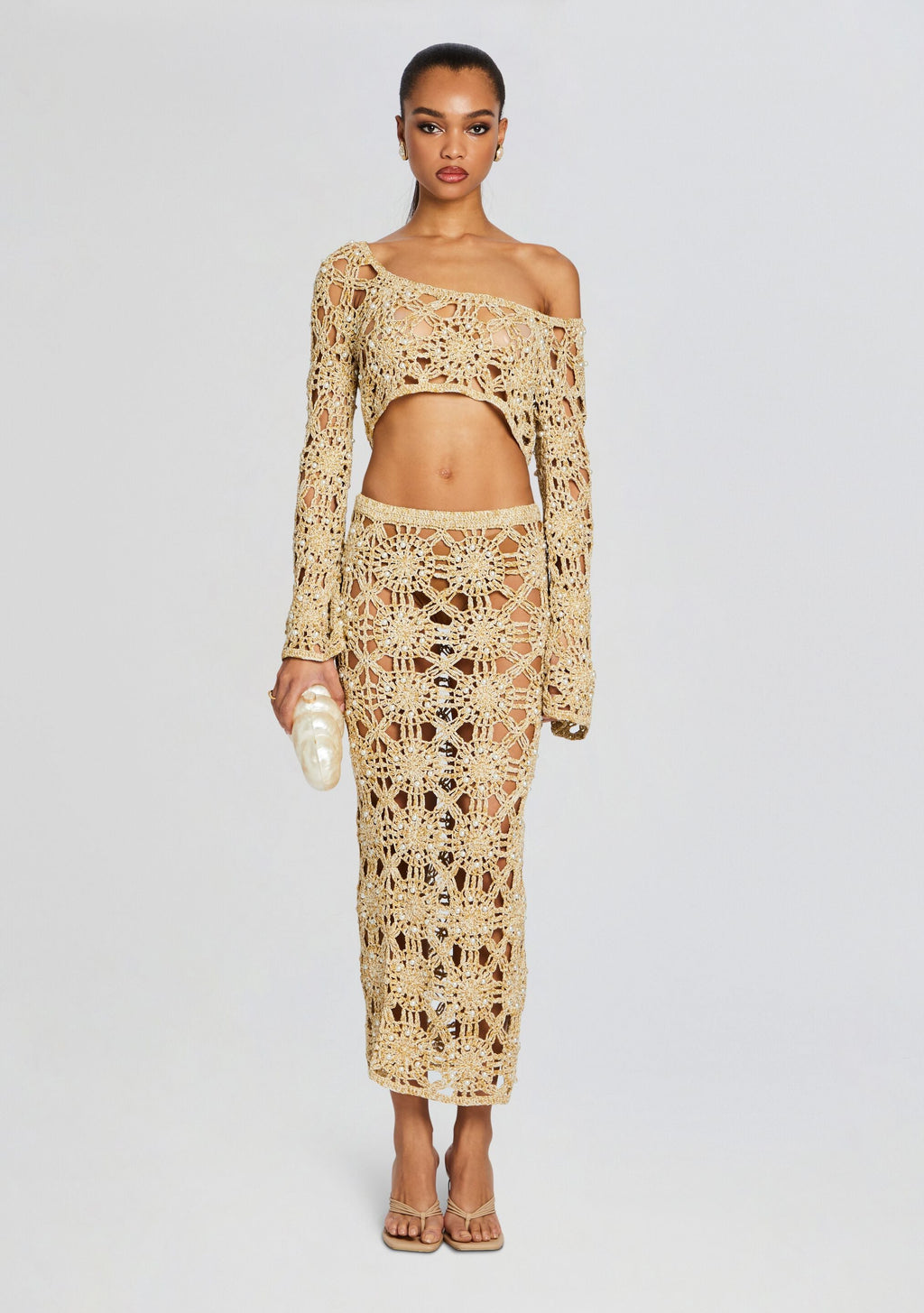 Sadie Metallic Crochet Top by retrofête in Metallic Gold, product image 5