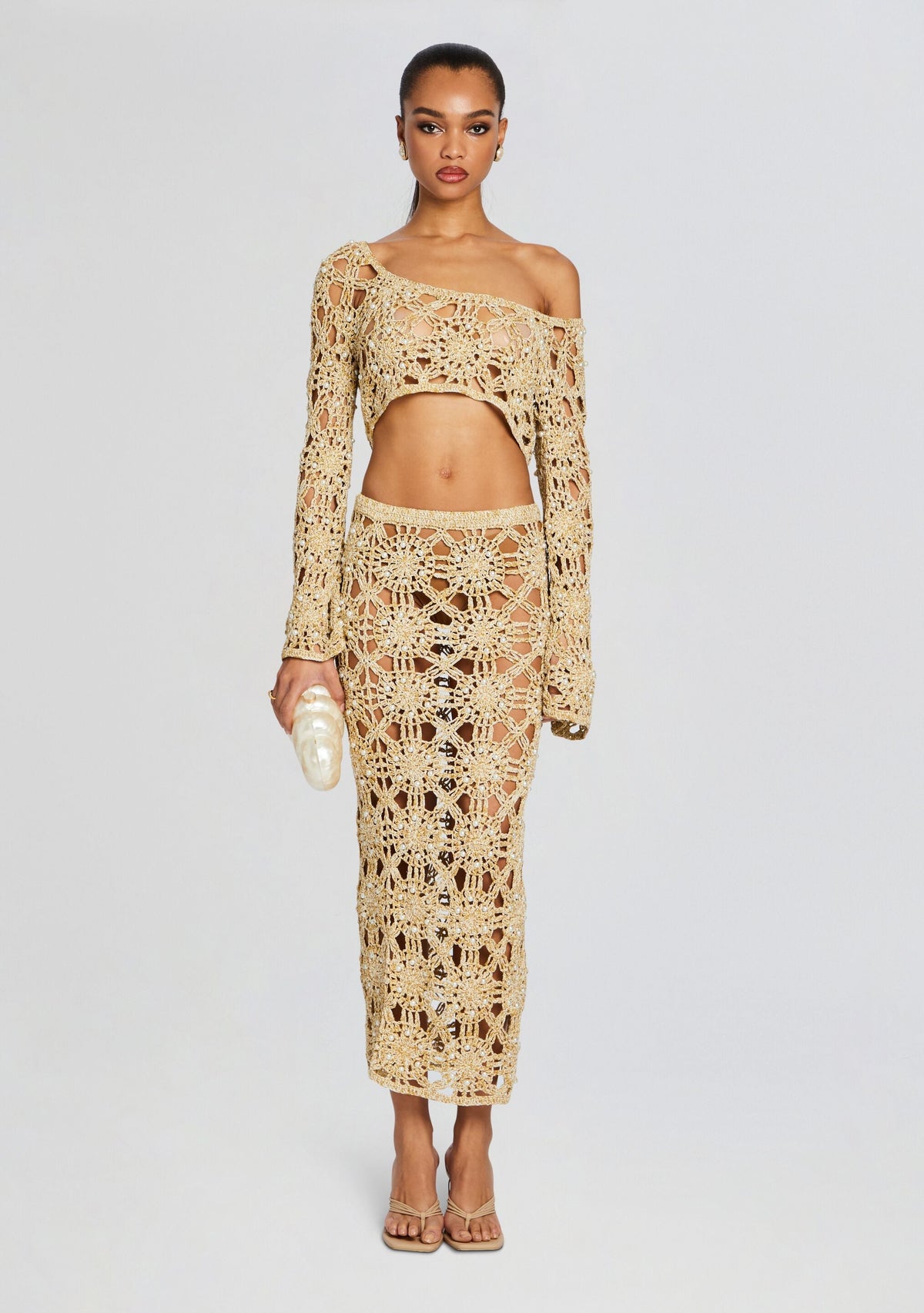 Sadie Metallic Crochet Top by retrofête in Metallic Gold, product image 5