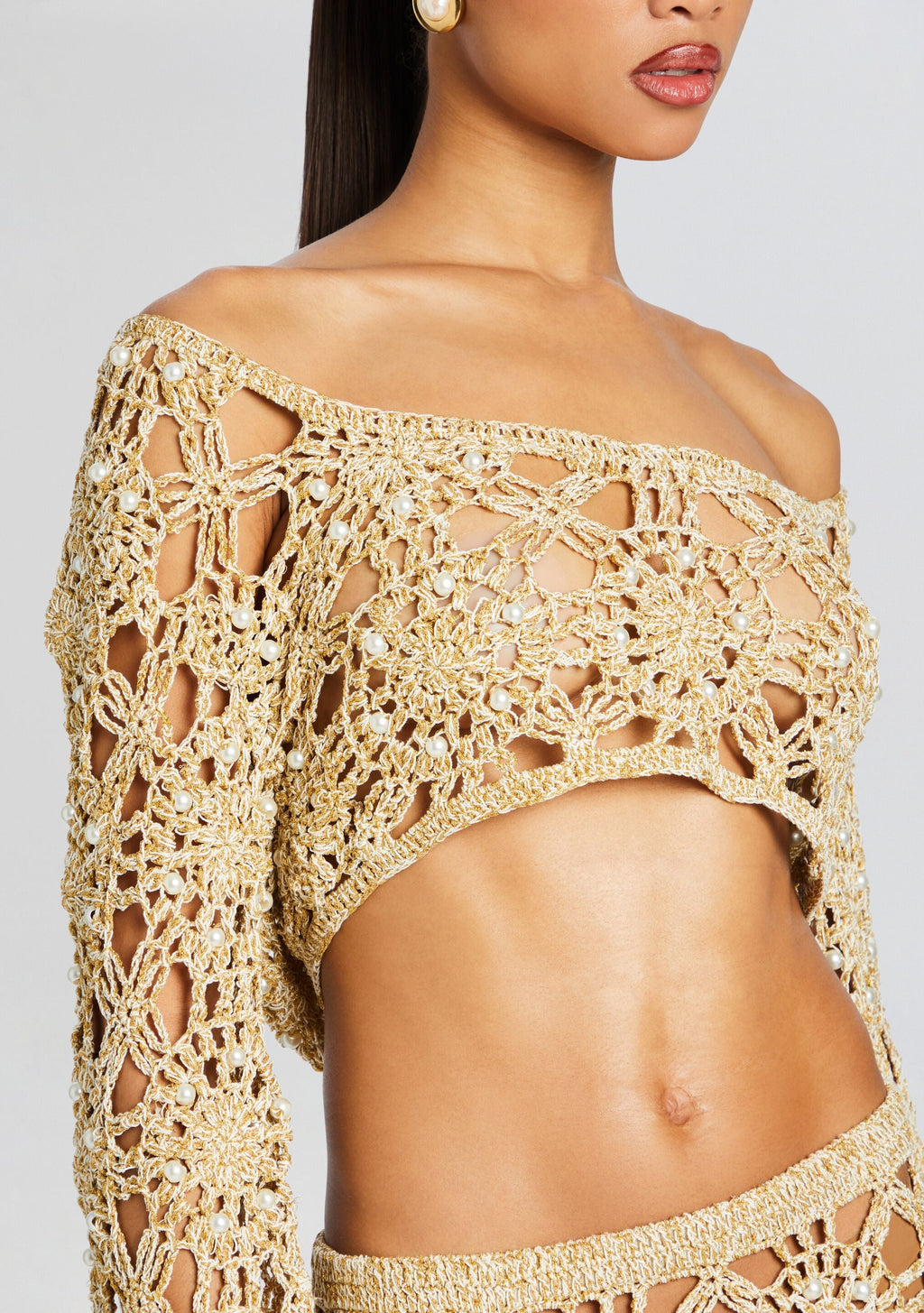 Sadie Metallic Crochet Top by retrofête in Metallic Gold, product image 2