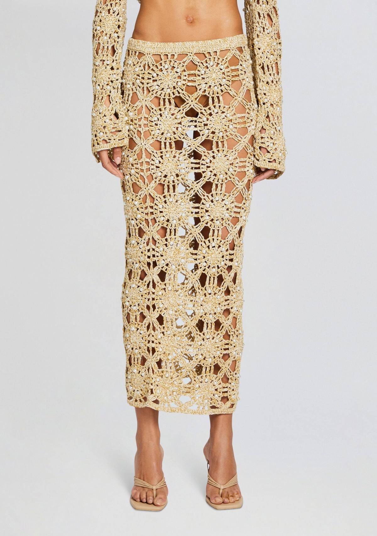 Sofie Metallic Crochet Skirt by retrofête in Metallic Gold, product image 1