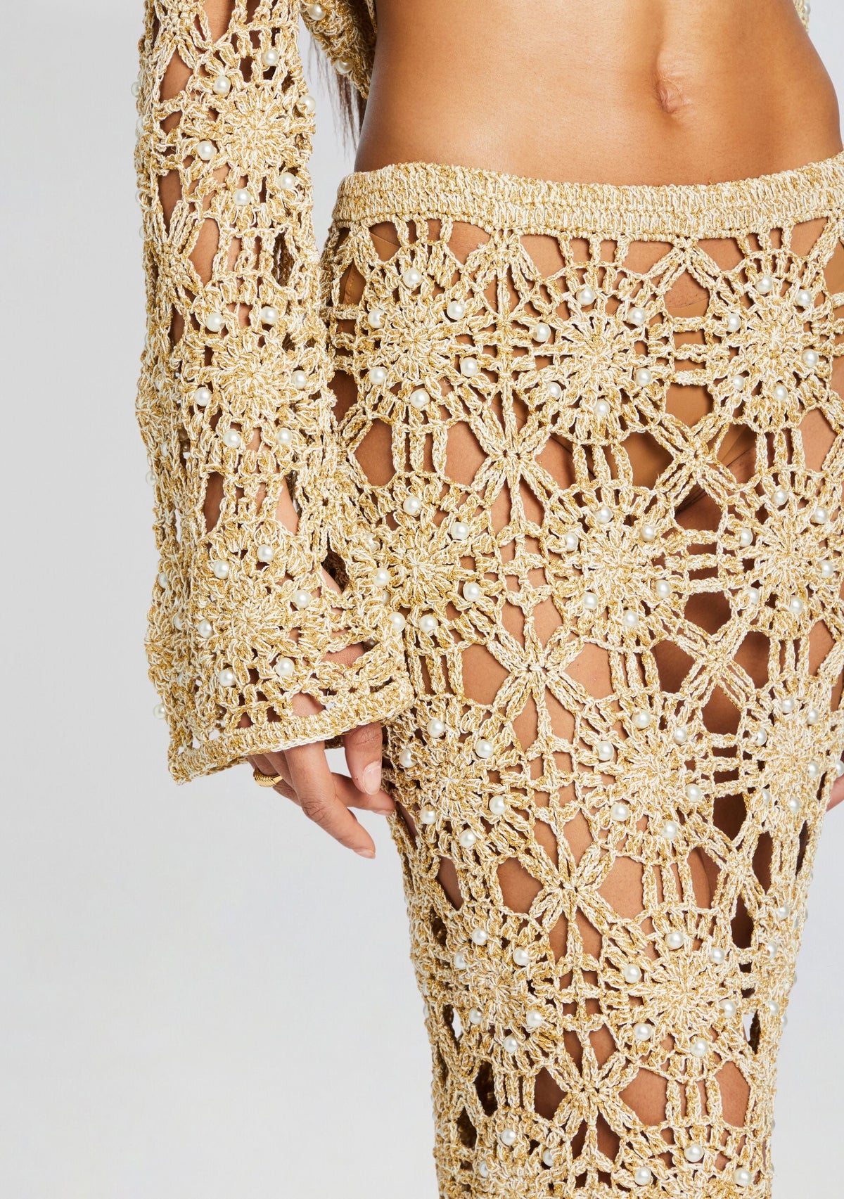 Sofie Metallic Crochet Skirt by retrofête in Metallic Gold, product image 2