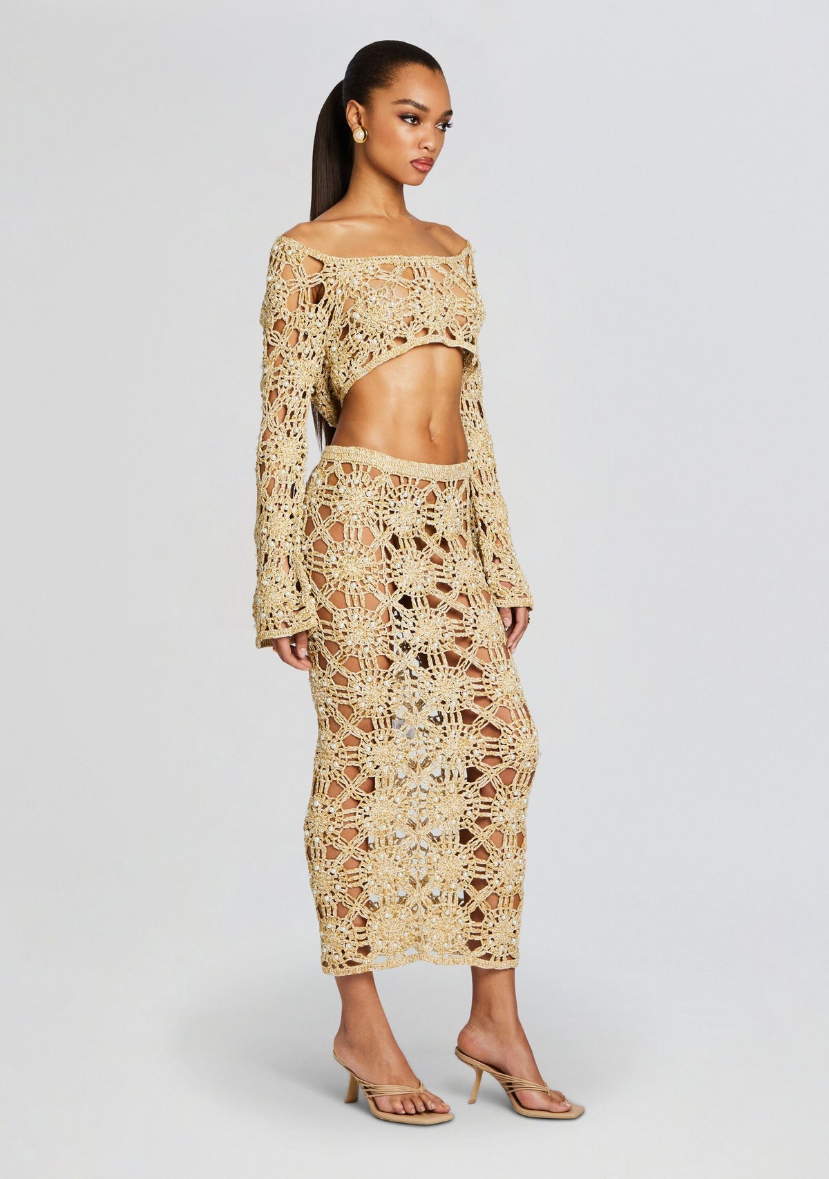 Sadie Metallic Crochet Top by retrofête in Metallic Gold, product image 3