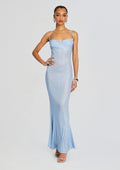 Shilo Embellished Silk Dress by retrofête in Dusk Blue, product image 1