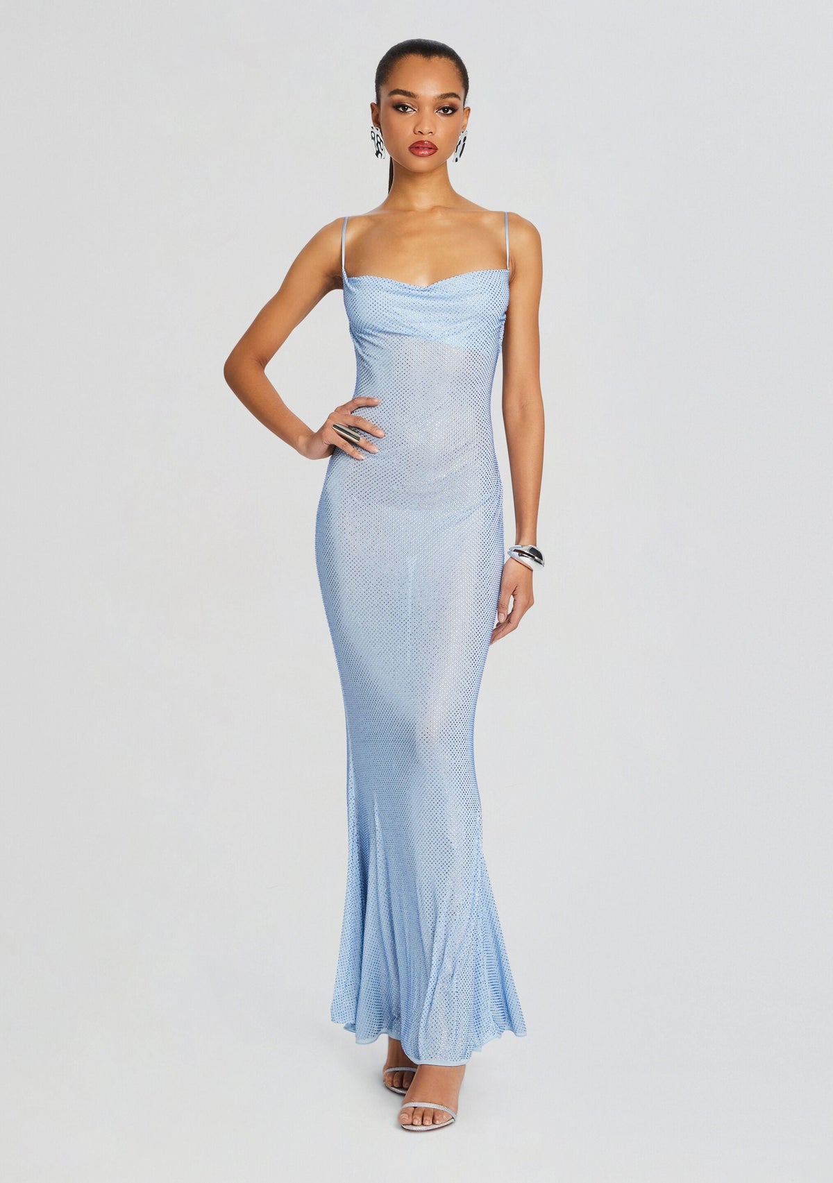 Shilo Embellished Silk Dress by retrofête in Dusk Blue, product image 1