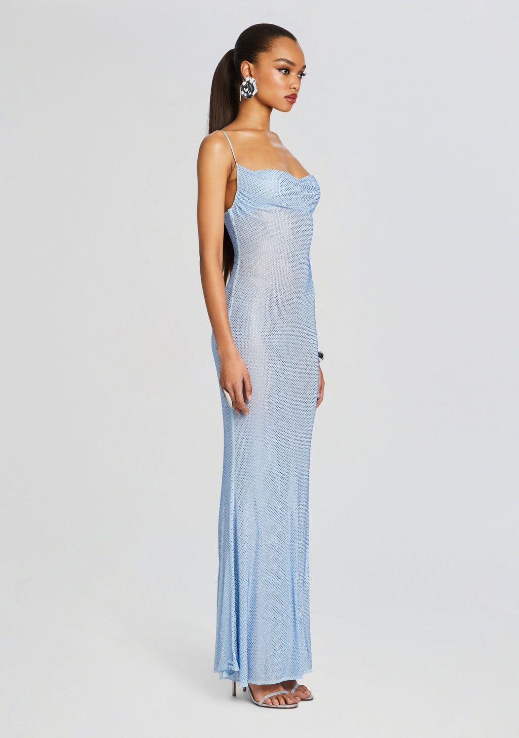 Shilo Embellished Silk Dress by retrofête in Dusk Blue, product image 3