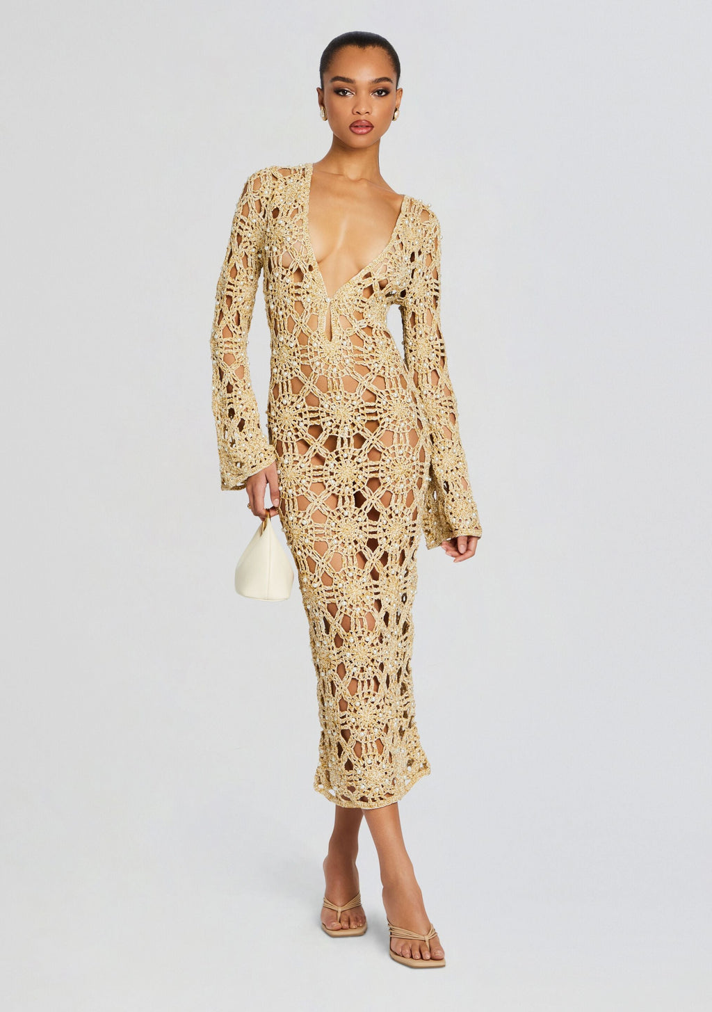 Yesly Metallic Crochet Dress by retrofête in Metallic Gold, product image 1