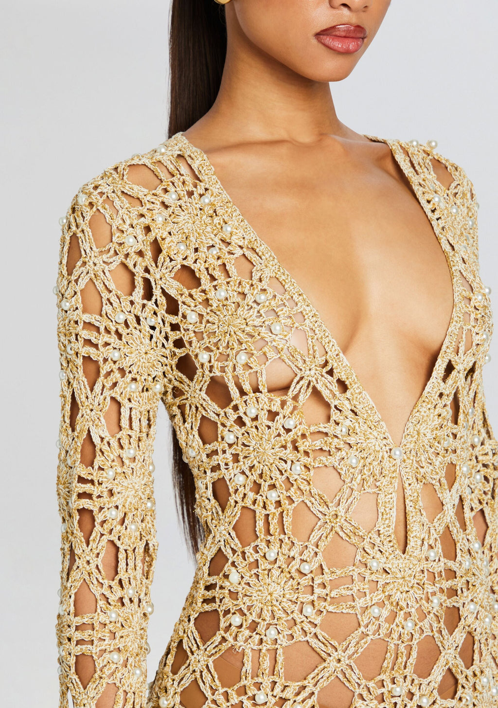 Yesly Metallic Crochet Dress by retrofête in Metallic Gold, product image 2