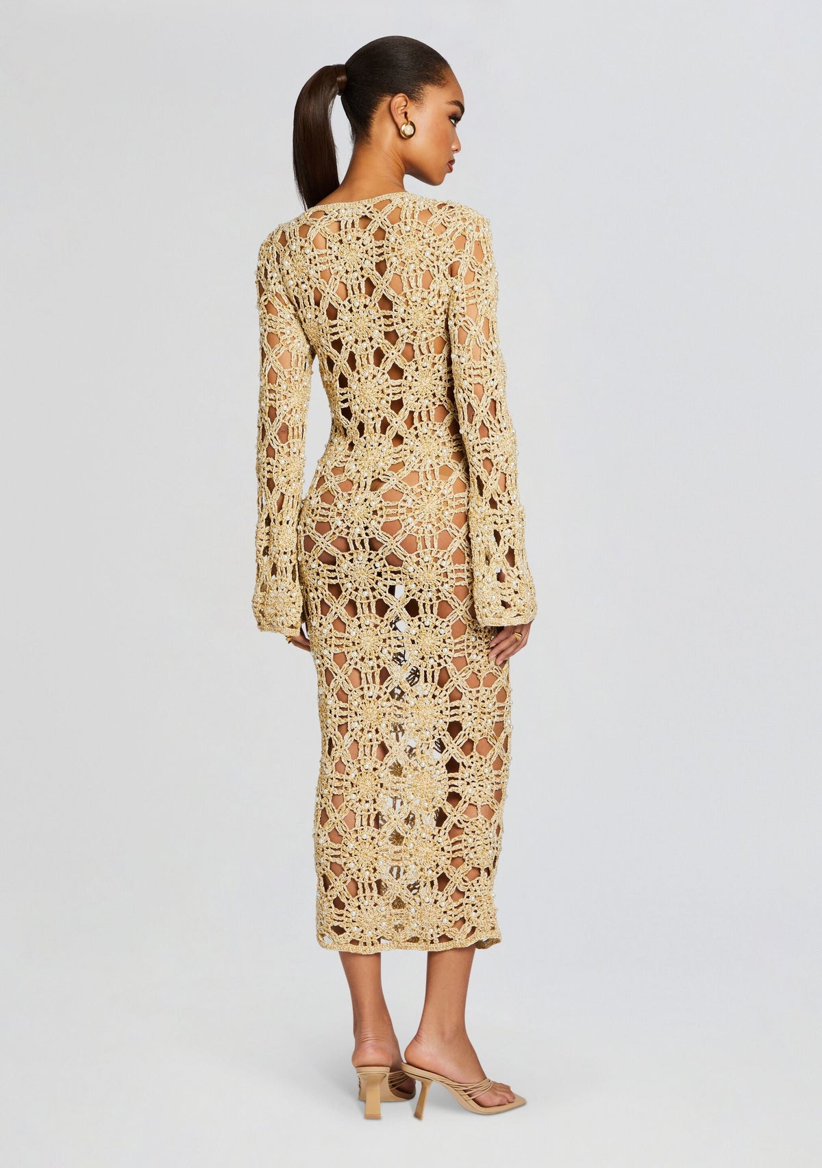 Yesly Metallic Crochet Dress by retrofête in Metallic Gold, product image 4