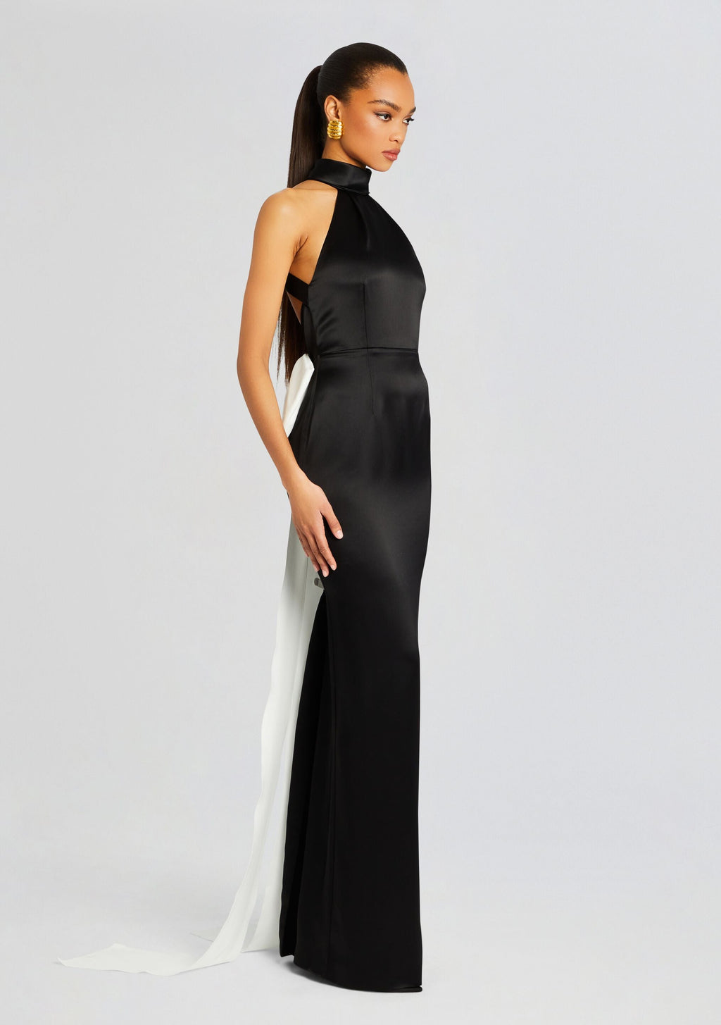 Bristol Bow Evening Dress by Sans Faff in Black w/ White Bow, product image 3