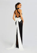 Bristol Bow Evening Dress by Sans Faff in Black w/ White Bow, product image 1
