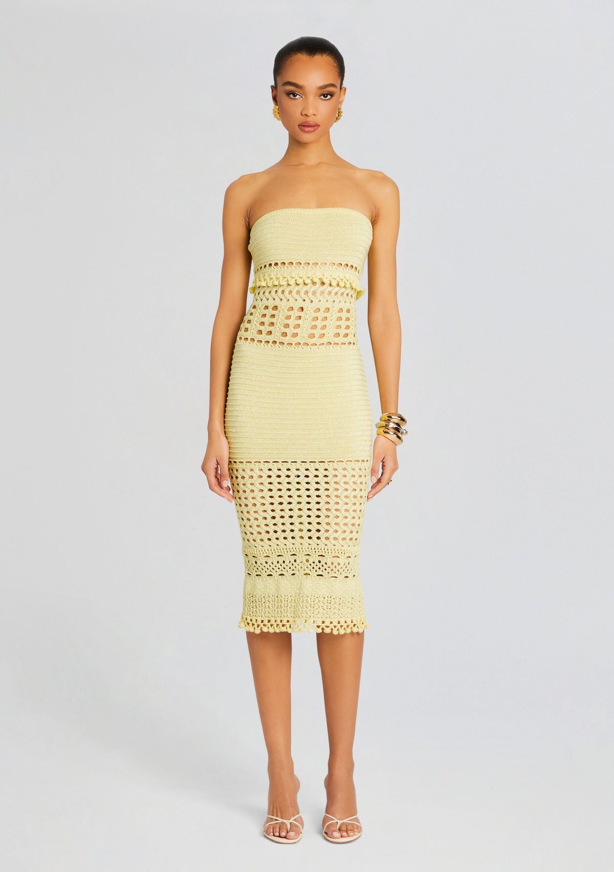 Caroline Metallic Crochet Dress by retrofête in Metallic Buttercream, product image 5