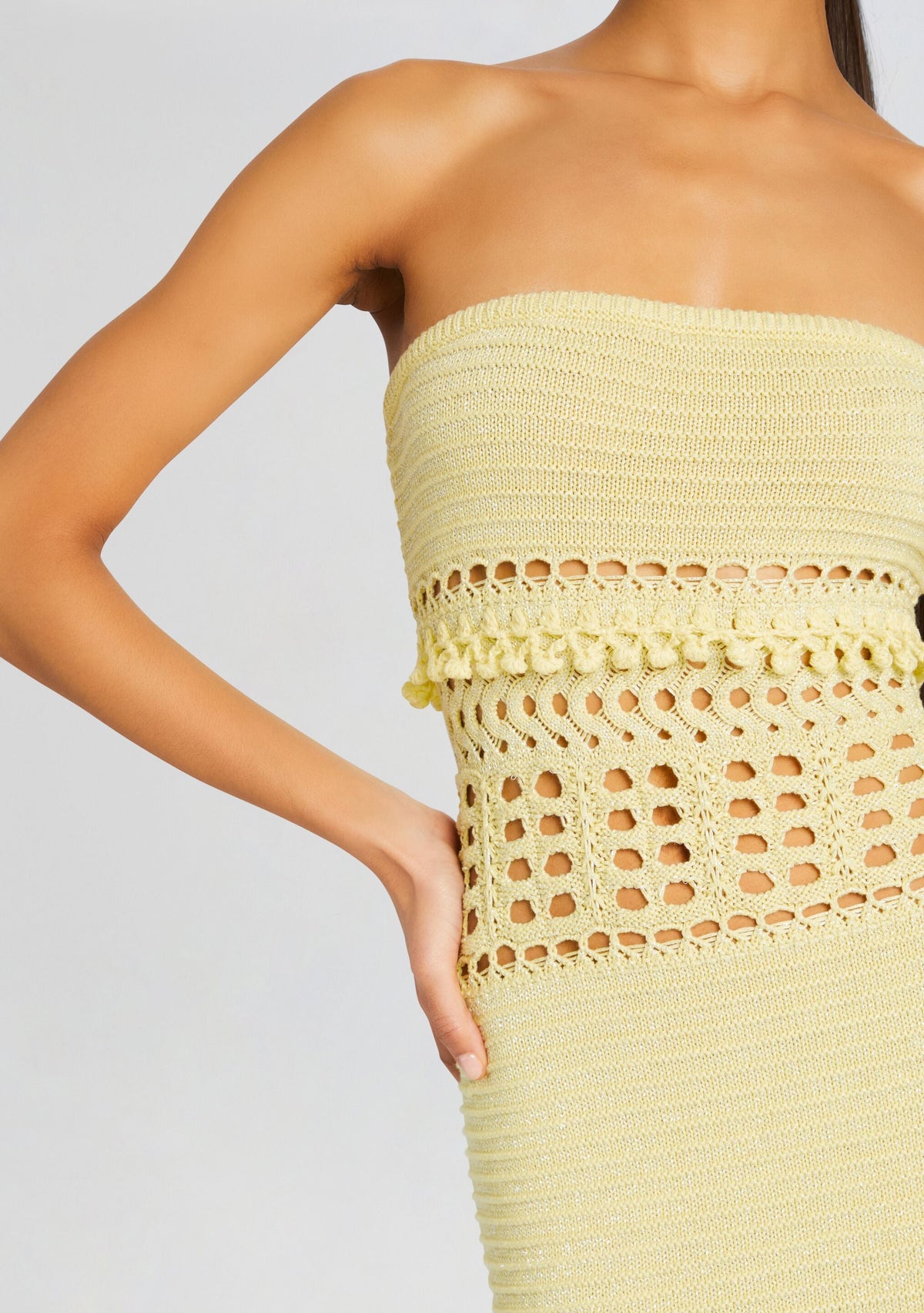 Caroline Metallic Crochet Dress by retrofête in Metallic Buttercream, product image 2