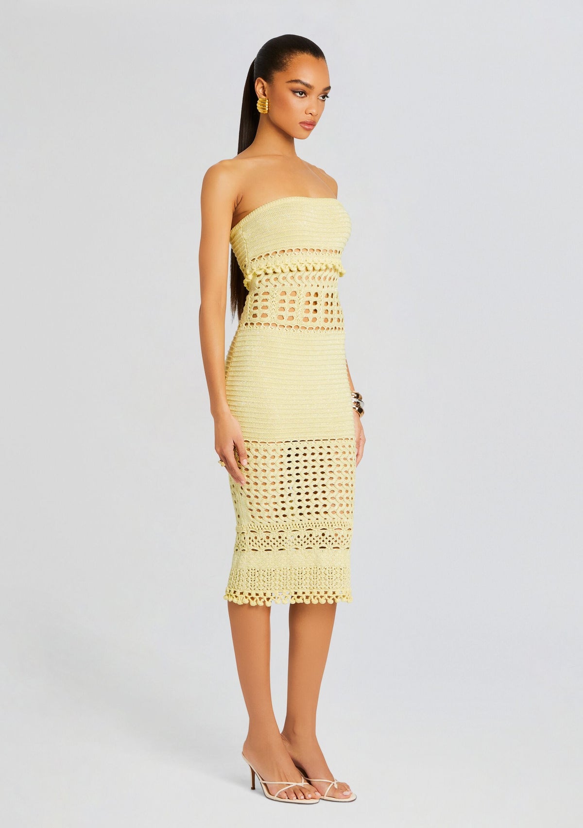 Caroline Metallic Crochet Dress by retrofête in Metallic Buttercream, product image 3