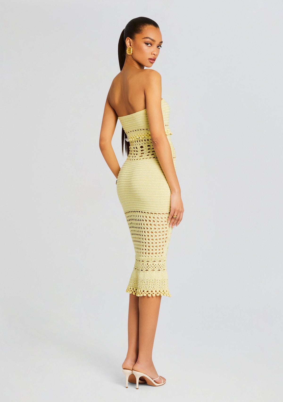 Caroline Metallic Crochet Dress by retrofête in Metallic Buttercream, product image 4