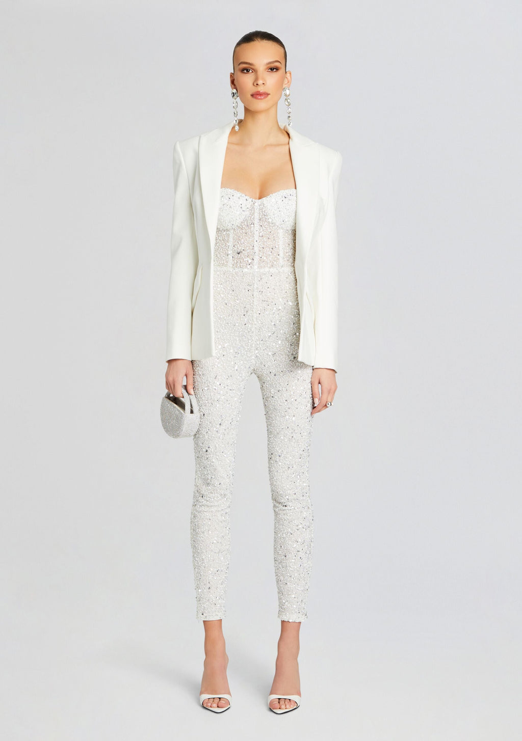 Elodie Jumpsuit by retrofête in Silver/White, product image 2