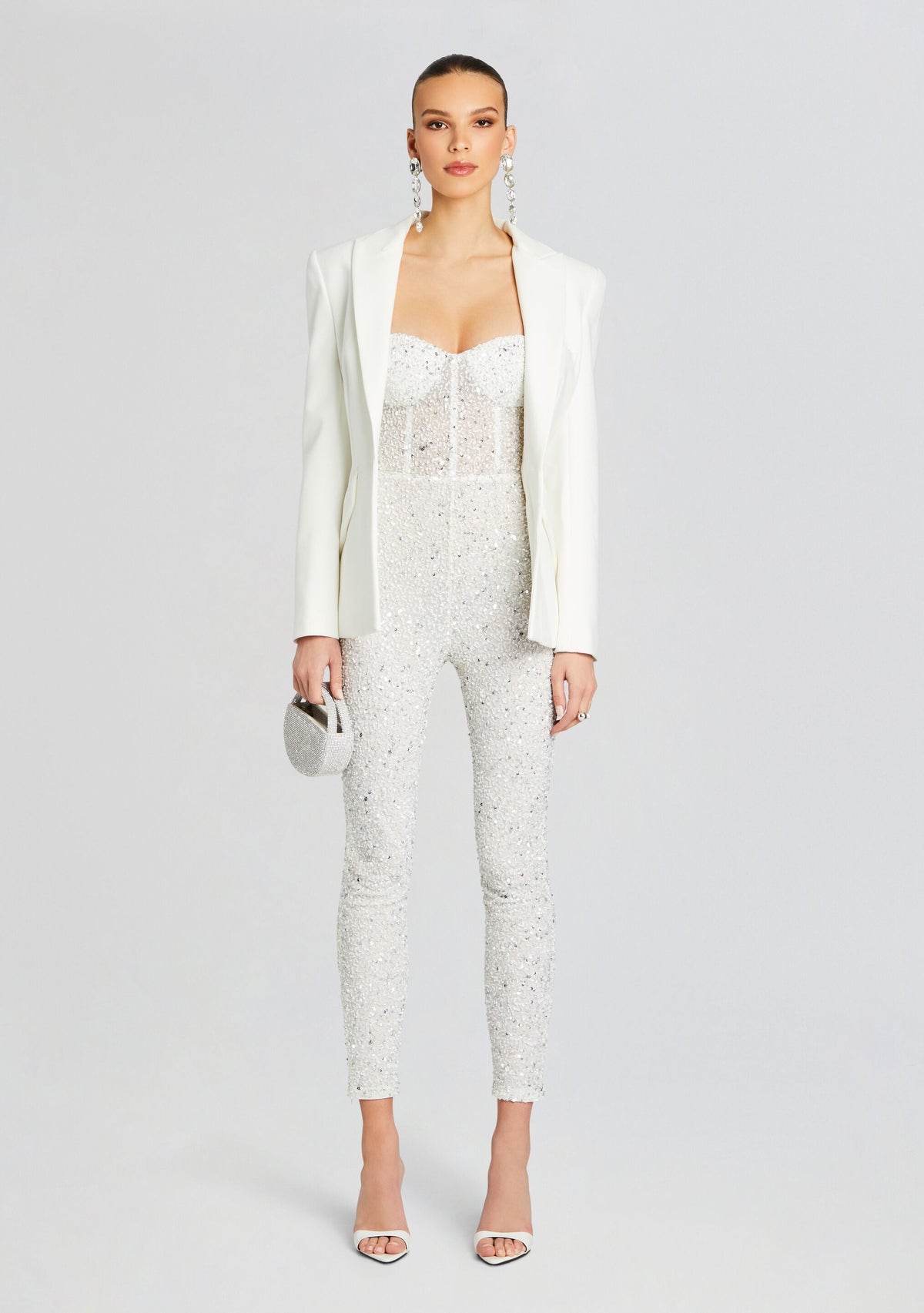 Elodie Jumpsuit by retrofête in Silver/White, product image 2