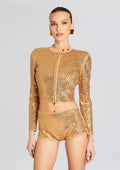 Mali Embelllished Metallic Knit Jacket by retrofête in Gold/Metallic Nude, product image 1