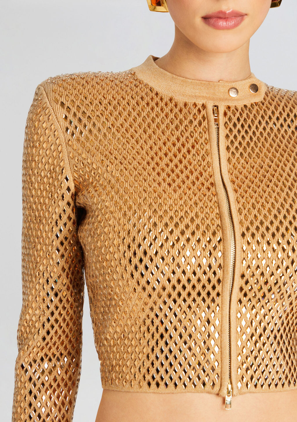 Mali Embelllished Metallic Knit Jacket by retrofête in Gold/Metallic Nude, product image 2