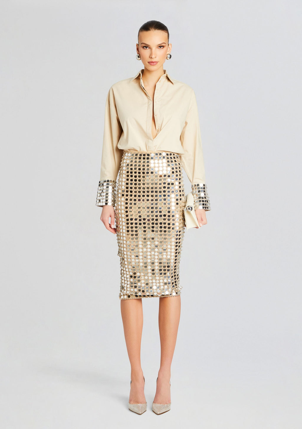Brelan Embellished Skirt by retrofête in Champagne Dust, product image 5