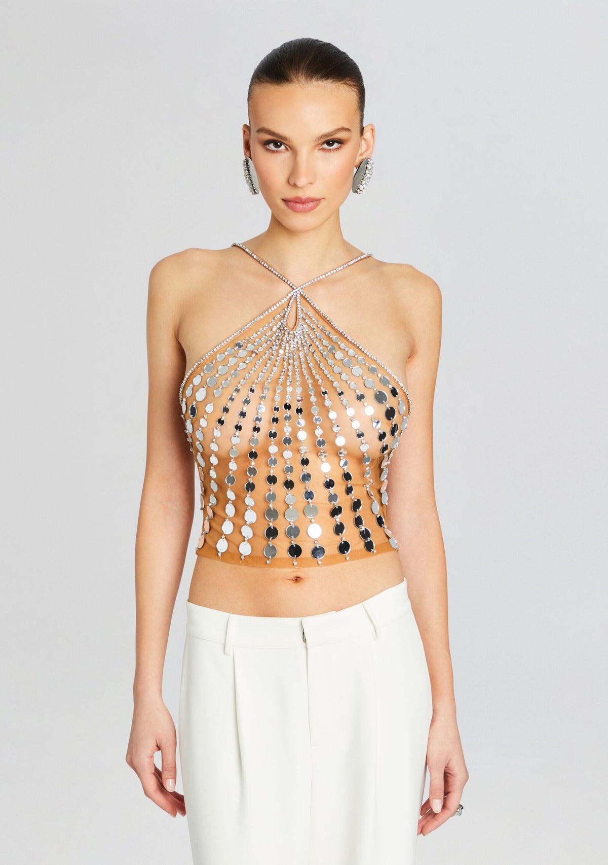 Sabel Embellished Top by retrofête in Tannin/Silver, product image 1