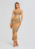 Carmine Embellished Dress by retrofête in Tannin, product image 1