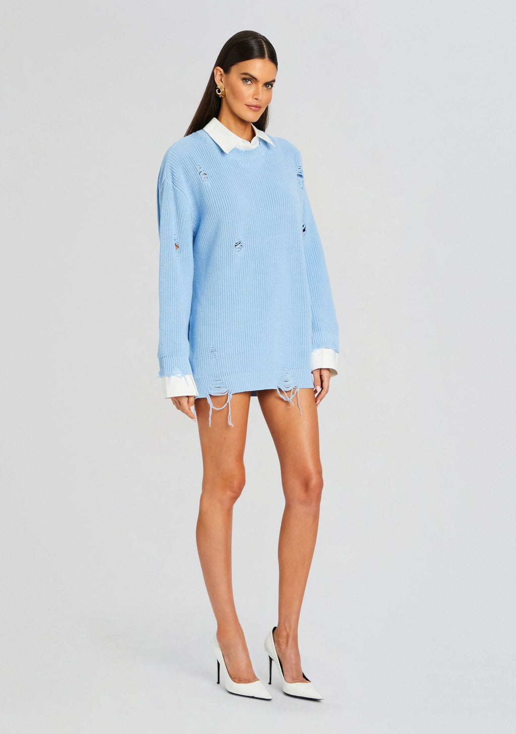 Chloe Sweater Dress by SEROYA in Powder Blue, product image 3