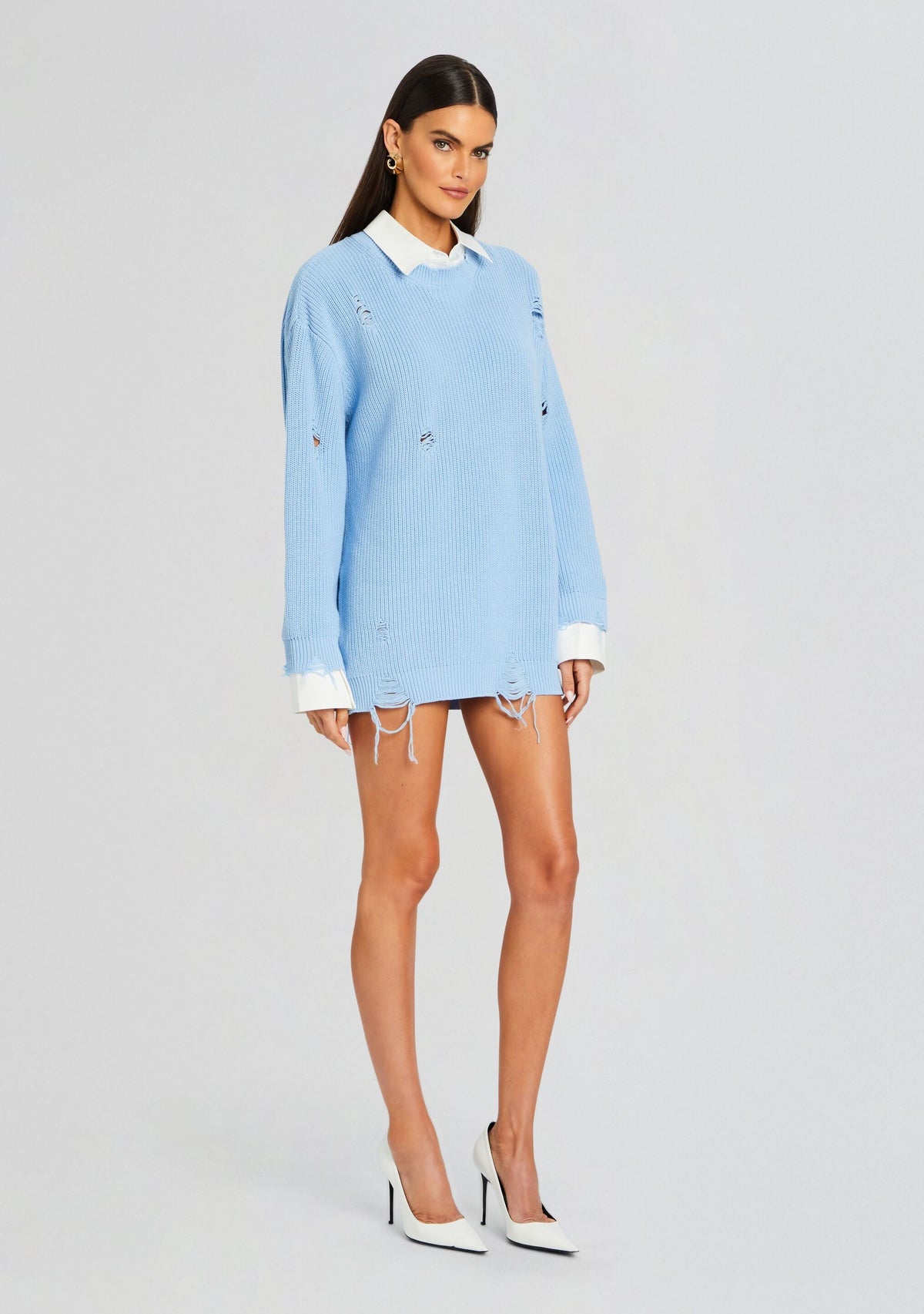 Chloe Sweater Dress by SEROYA in Powder Blue, product image 3
