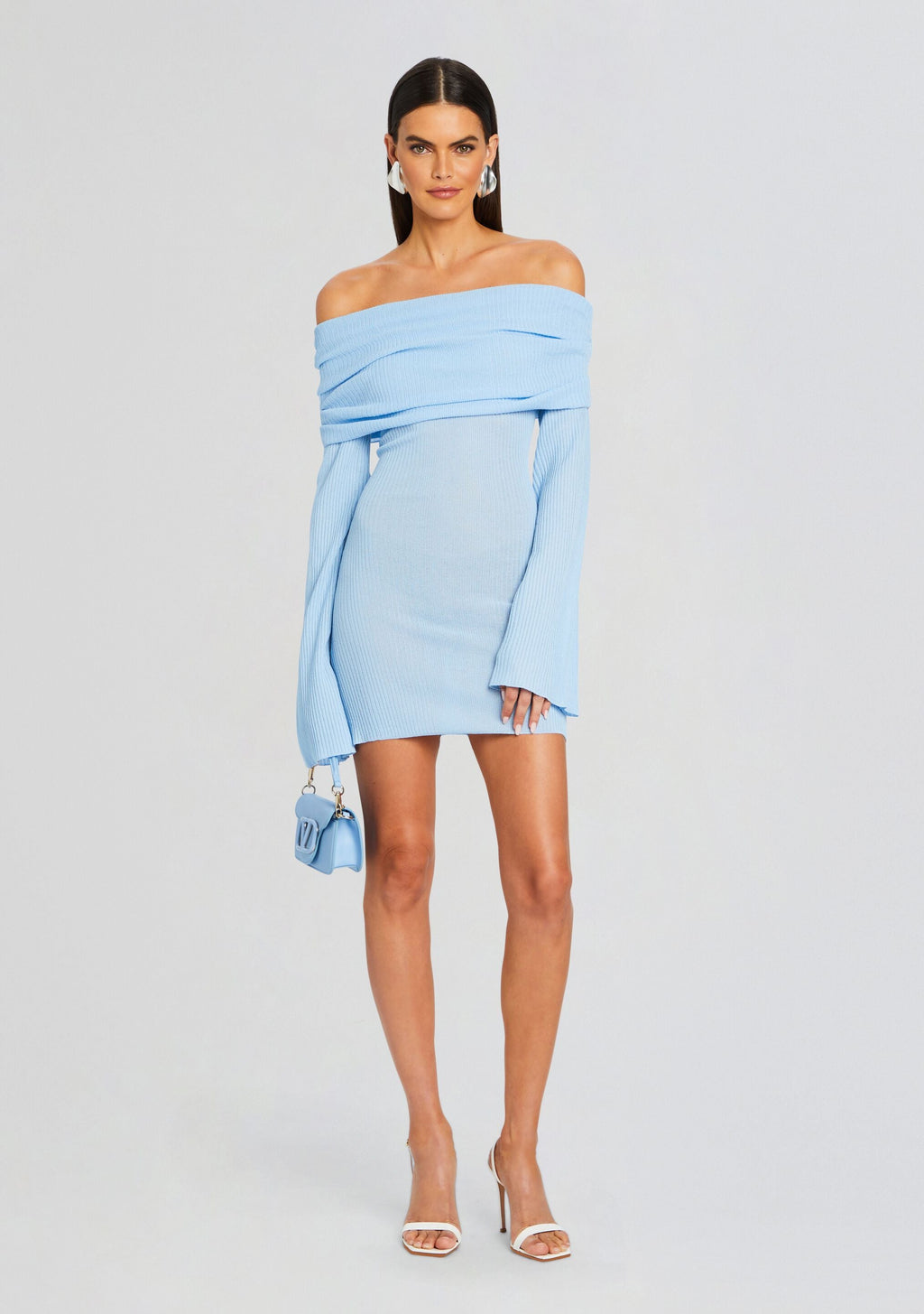 Galli Rib Knit Mini Dress by SEROYA in Powder Blue, product image 1