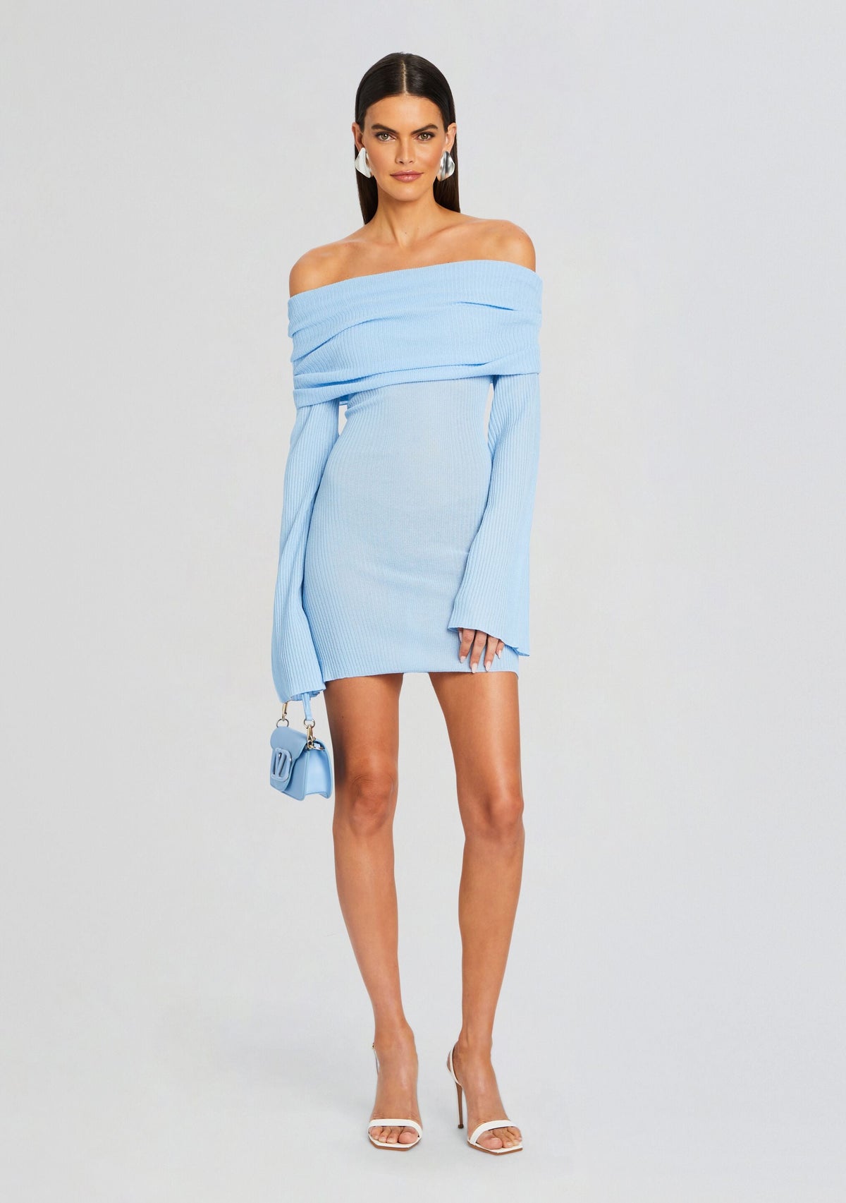 Galli Rib Knit Mini Dress by SEROYA in Powder Blue, product image 1