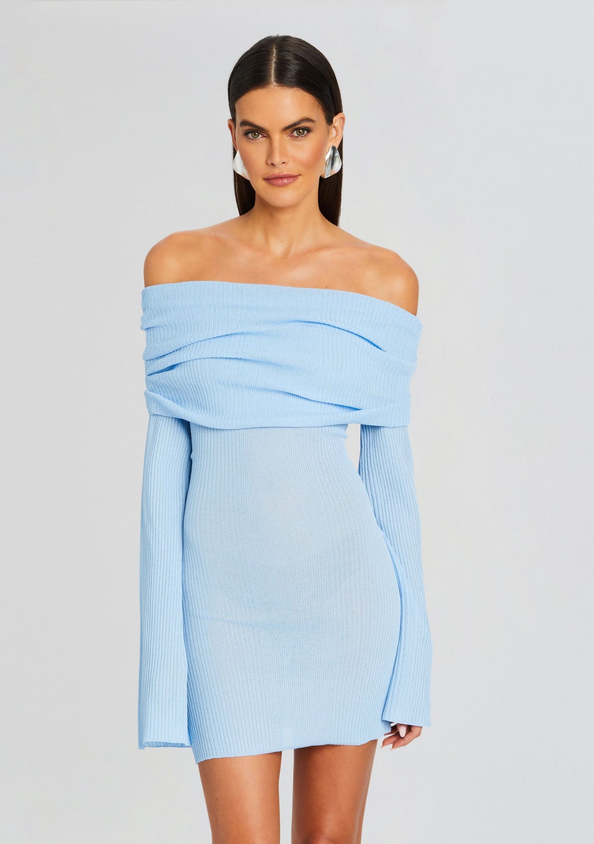 Galli Rib Knit Mini Dress by SEROYA in Powder Blue, product image 5