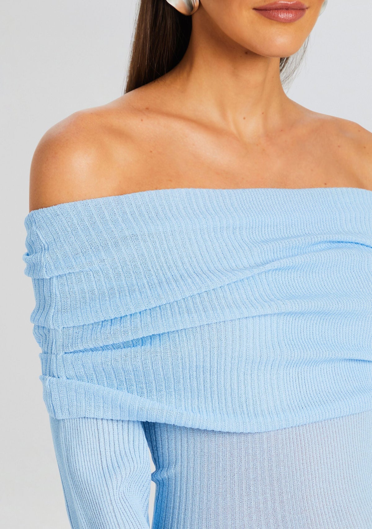 Galli Rib Knit Mini Dress by SEROYA in Powder Blue, product image 2