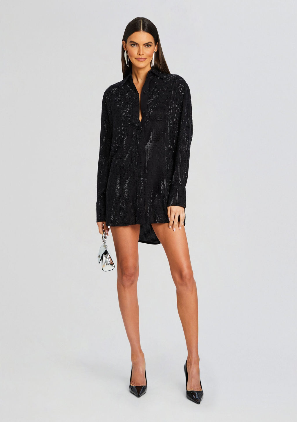 Maddox Embellished Shirt Dress by retrofête in Black, product image 1