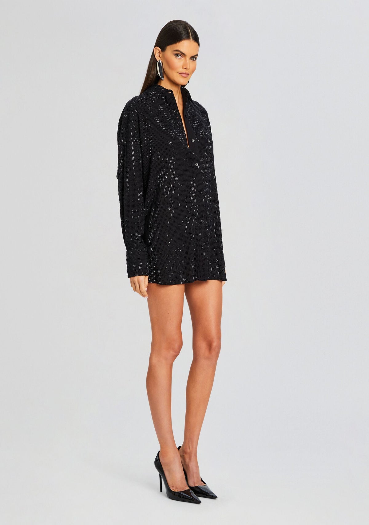 Maddox Embellished Shirt Dress by retrofête in Black, product image 3