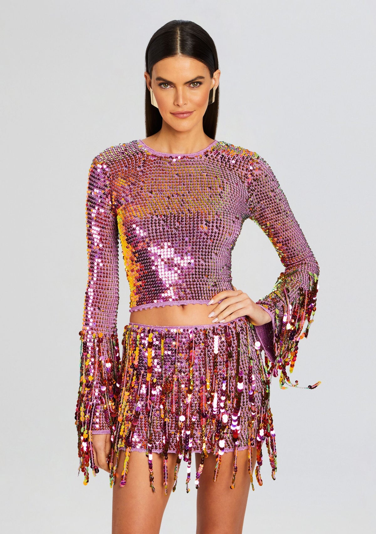 Miriam Sequin Fringe Crochet Top by retrofête in Thistle Flower, product image 1