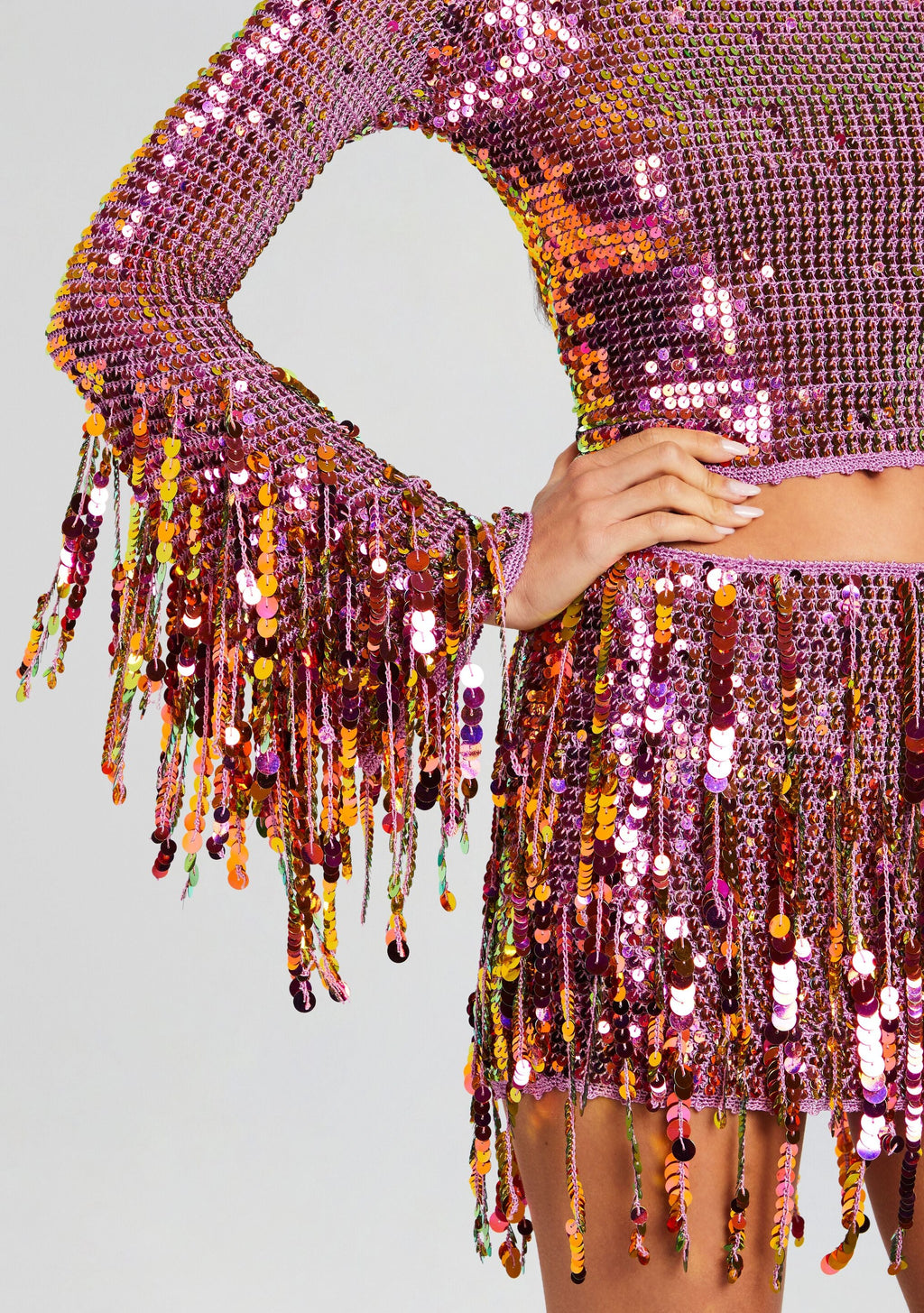 Miriam Sequin Fringe Crochet Top by retrofête in Thistle Flower, product image 2