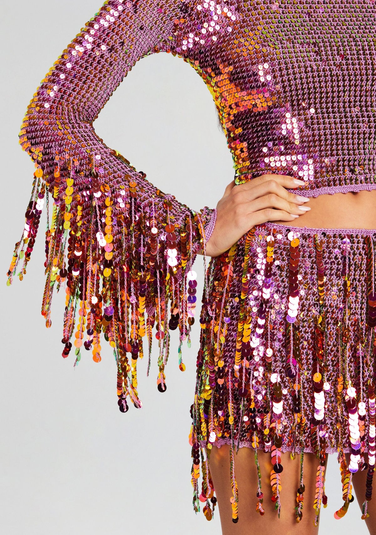 Miriam Sequin Fringe Crochet Top by retrofête in Thistle Flower, product image 2