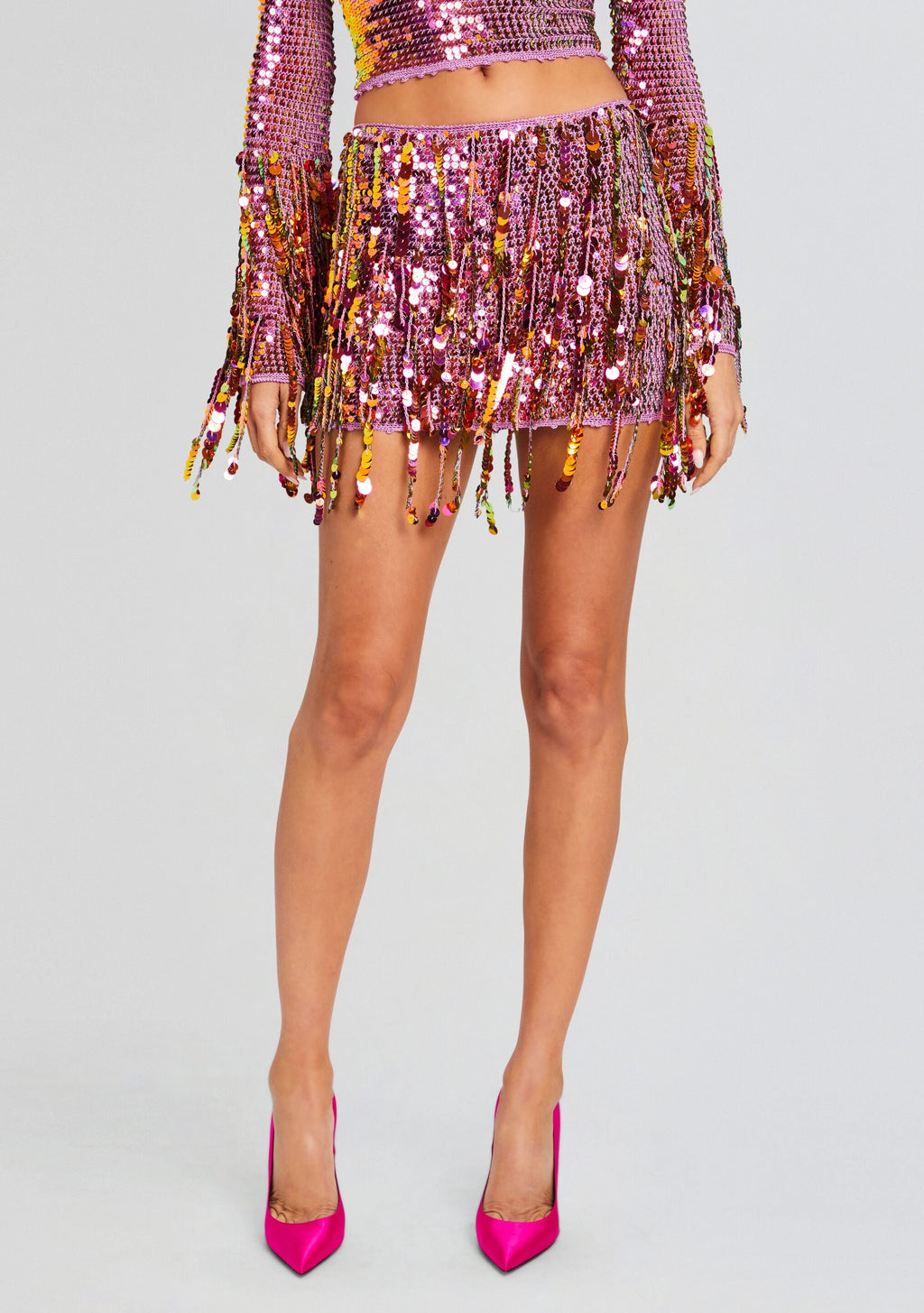 Nicola Sequin Fringe Crochet Skirt by retrofête in Thistle Flower, product image 1