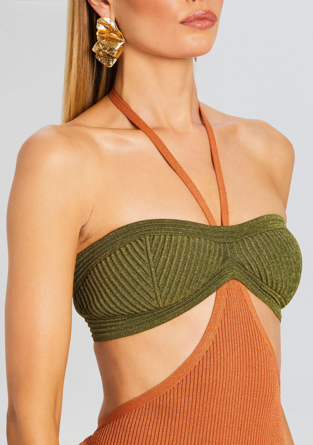 Emmeline Metallic Rib Knit Dress by retrofête in Metallic Rust, product image 2