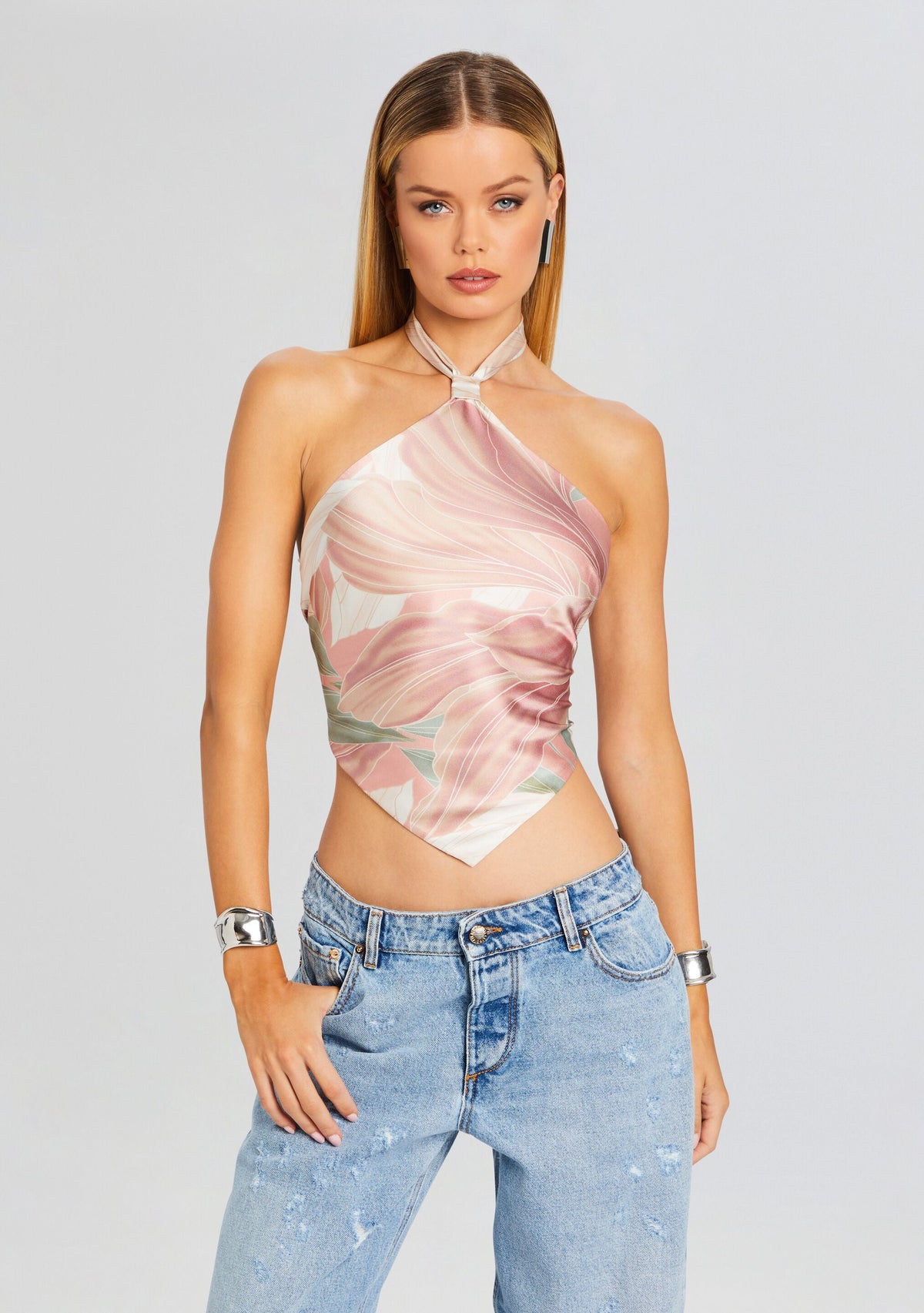Jamie Silk Top by retrofête in Dusty Pink Botanical, product image 1